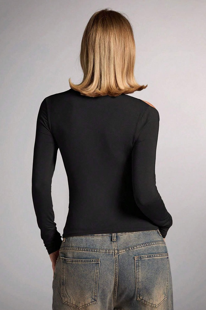 Printed Slim Fitted Crew Neck Cropped Long Sleeve Crop Top