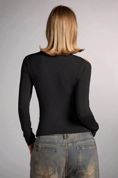 Printed Slim Fitted Crew Neck Cropped Long Sleeve Crop Top