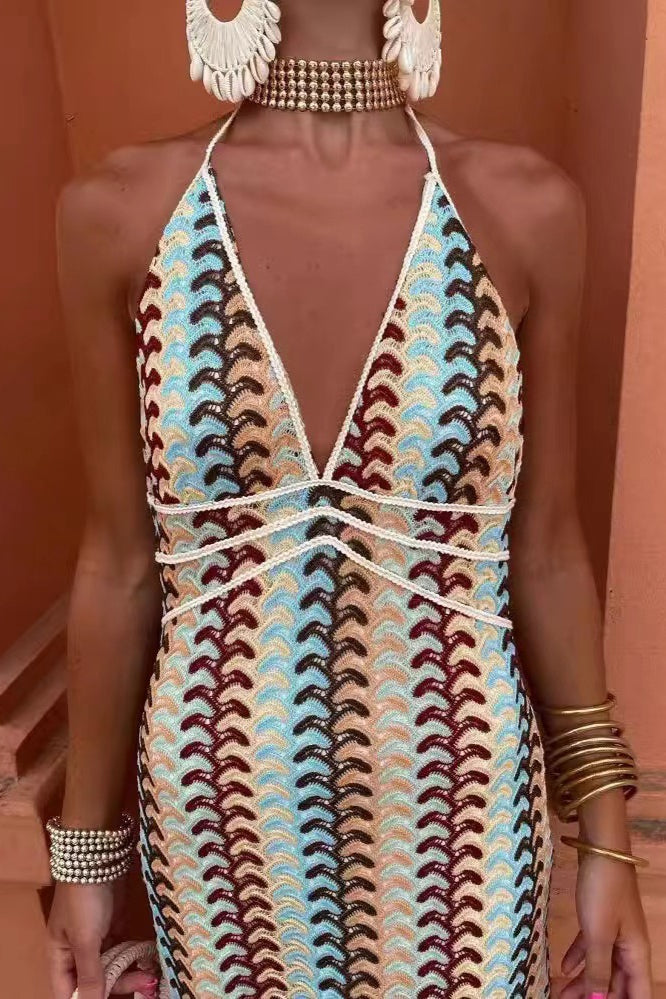 Crochet Knit Floral Vacation Boho Dress