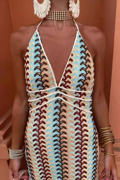 Crochet Knit Floral Vacation Boho Dress