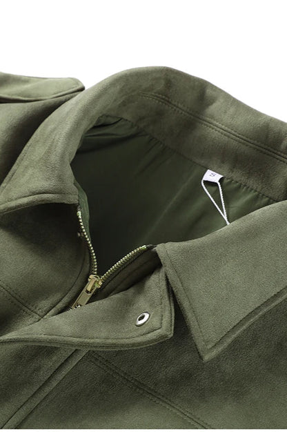 Suede Cropped Zip-Up Jacket