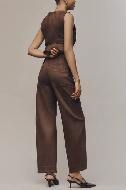 The Colette Crop Suede High-Rise Wide-Leg Pants by Maeve