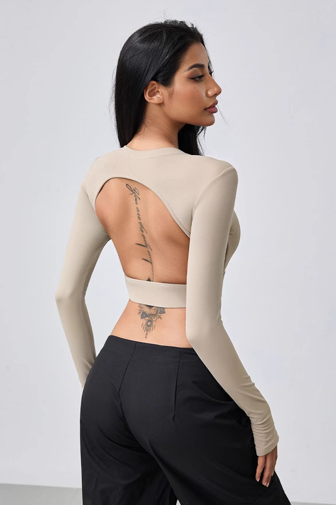 Backless Cutout Slim Thumbhole Yoga Crop Top