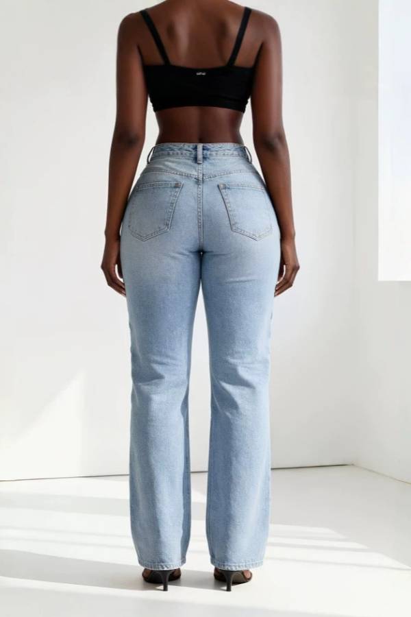 High‑Rise Metal Eyelet Decor Flare Jeans