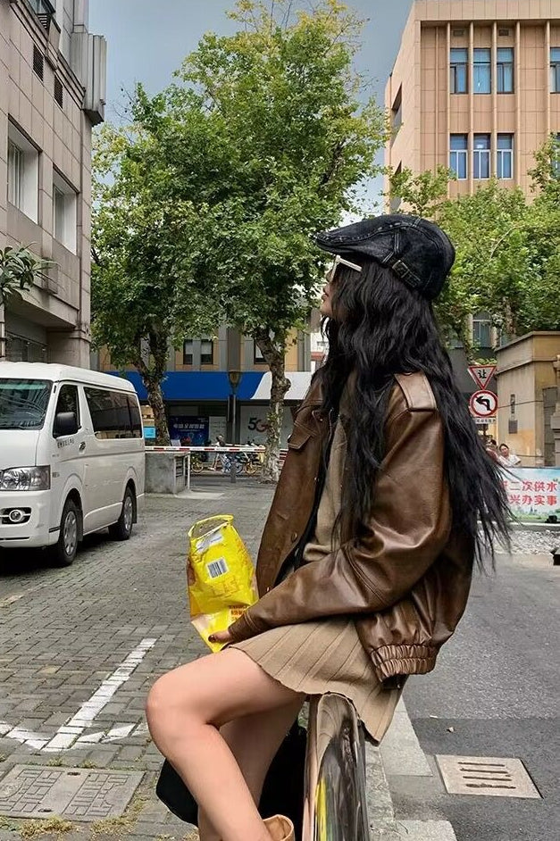 Mocha Retro Biker Leather Jacket