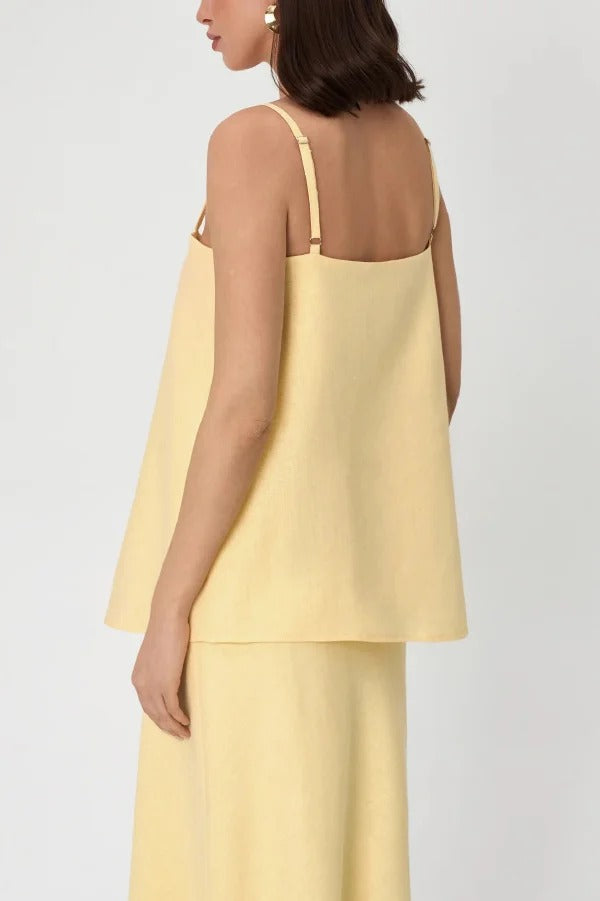 Linen Blend Loose Square Neck Camisole Top and Elegant Resort Maxi Skirt Set
