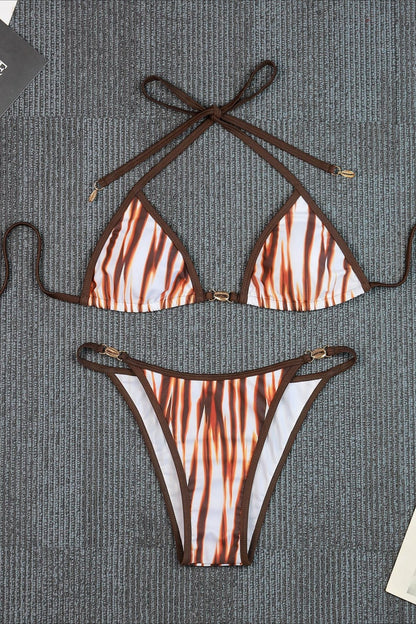 Sexy Tie Dye Low Rise Halter Triangle Bikini Set