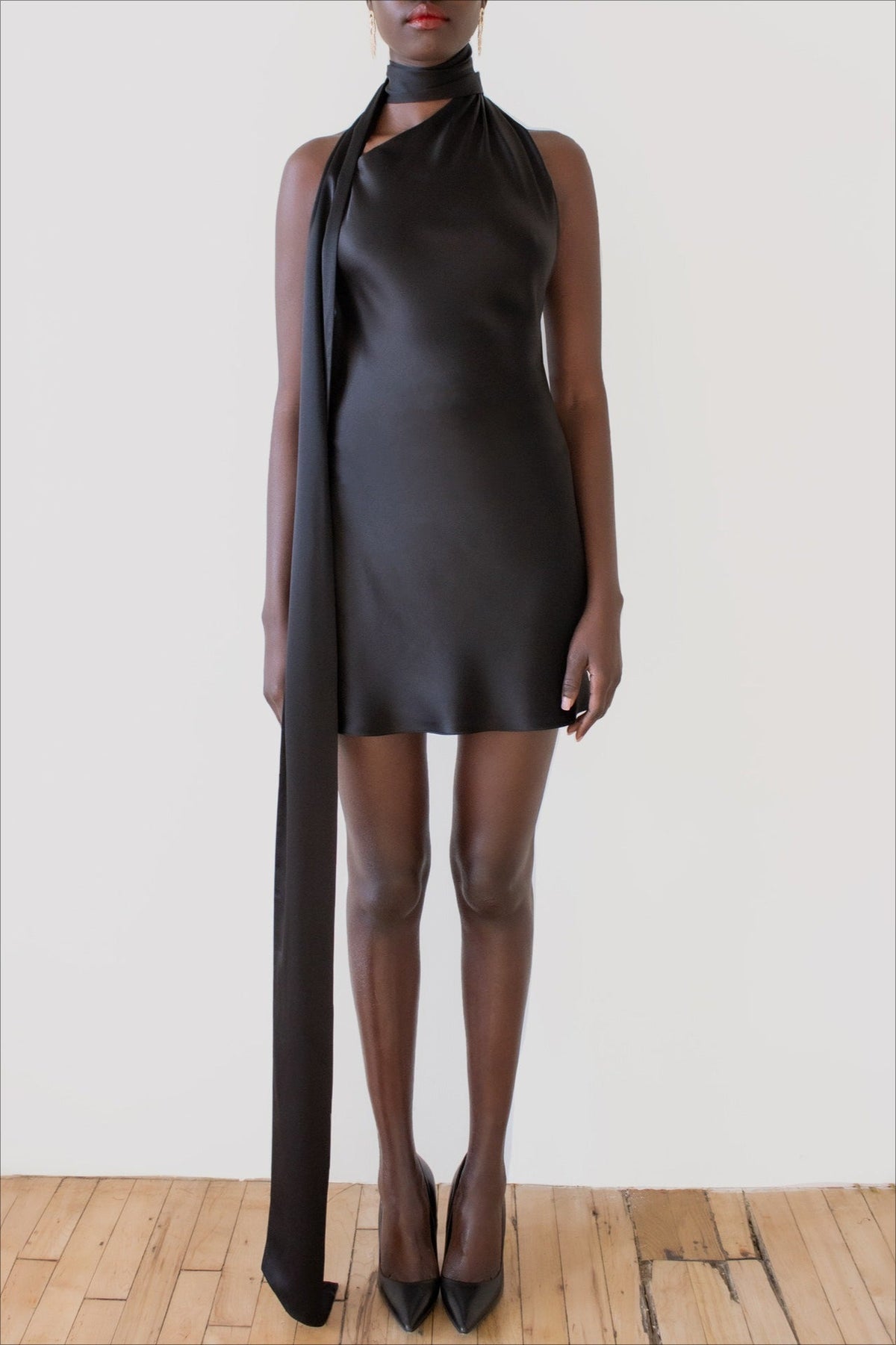 Satin Backless Adjustable Halter Mini Silk Dress