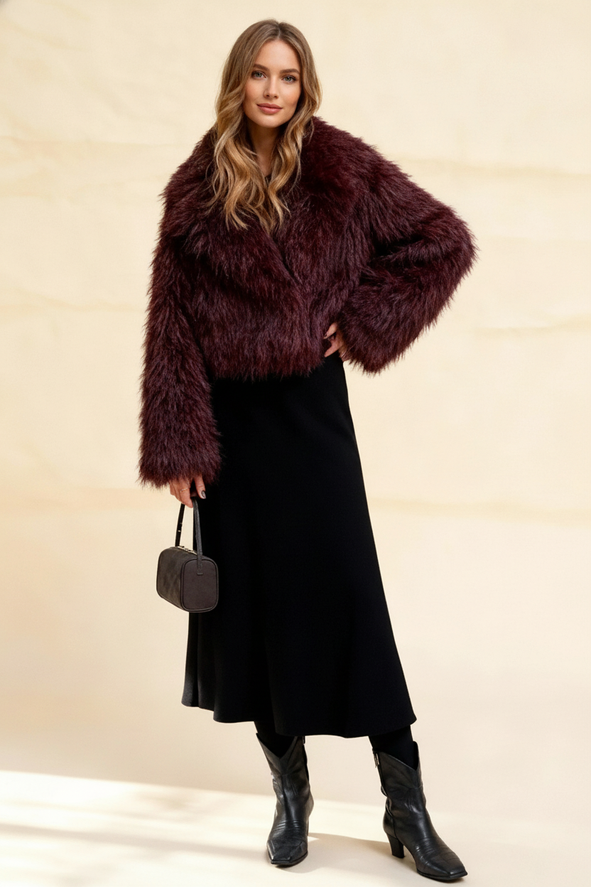 Fashion Solid Thicken Warm Long Sleeves Faux Elegant Coats