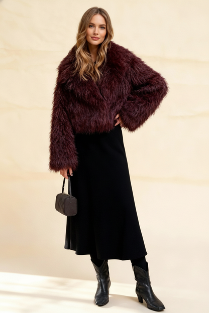 Fashion Solid Thicken Warm Long Sleeves Faux Elegant Coats