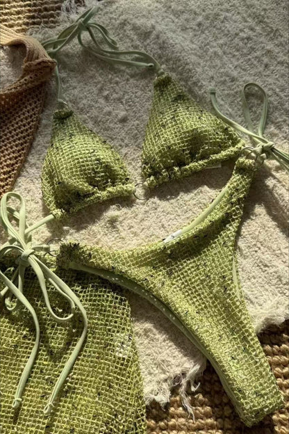 Mesh Strappy Beach Three Piece Swim Set