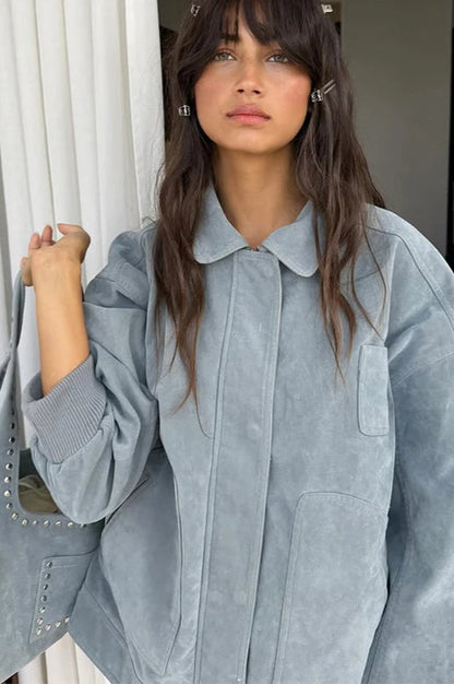 Suede Lantern Sleeve Loose Jacket