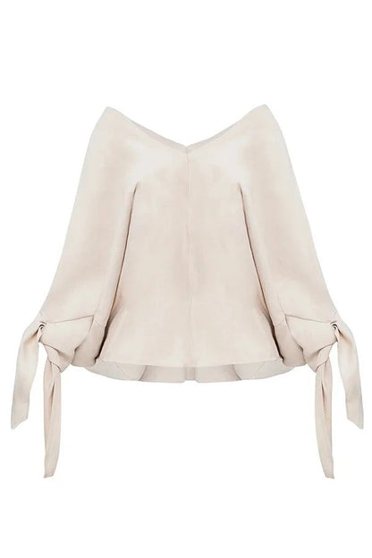 Joyful Bond Linen Blend V-neck Knotted Cuff Half Sleeve Loose Top