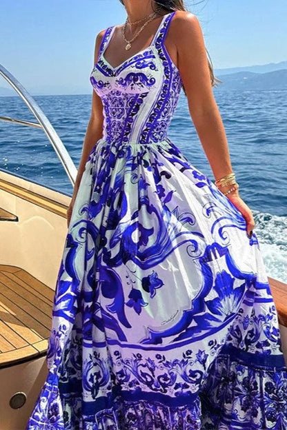 Ethnic Print Flowy Maxi Boho Dress