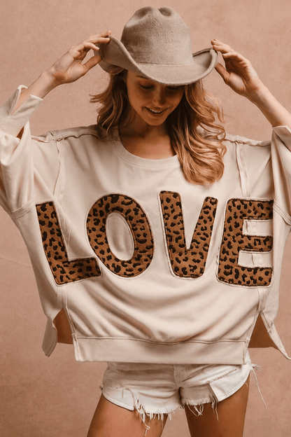 Leopard Letter Patch Oversized Sweatshirt