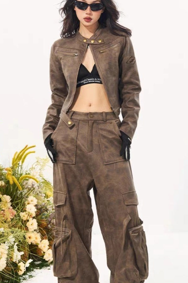 Vintage Distressed Suede Moto Jacket