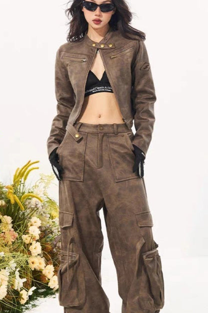 Vintage Distressed Suede Moto Jacket