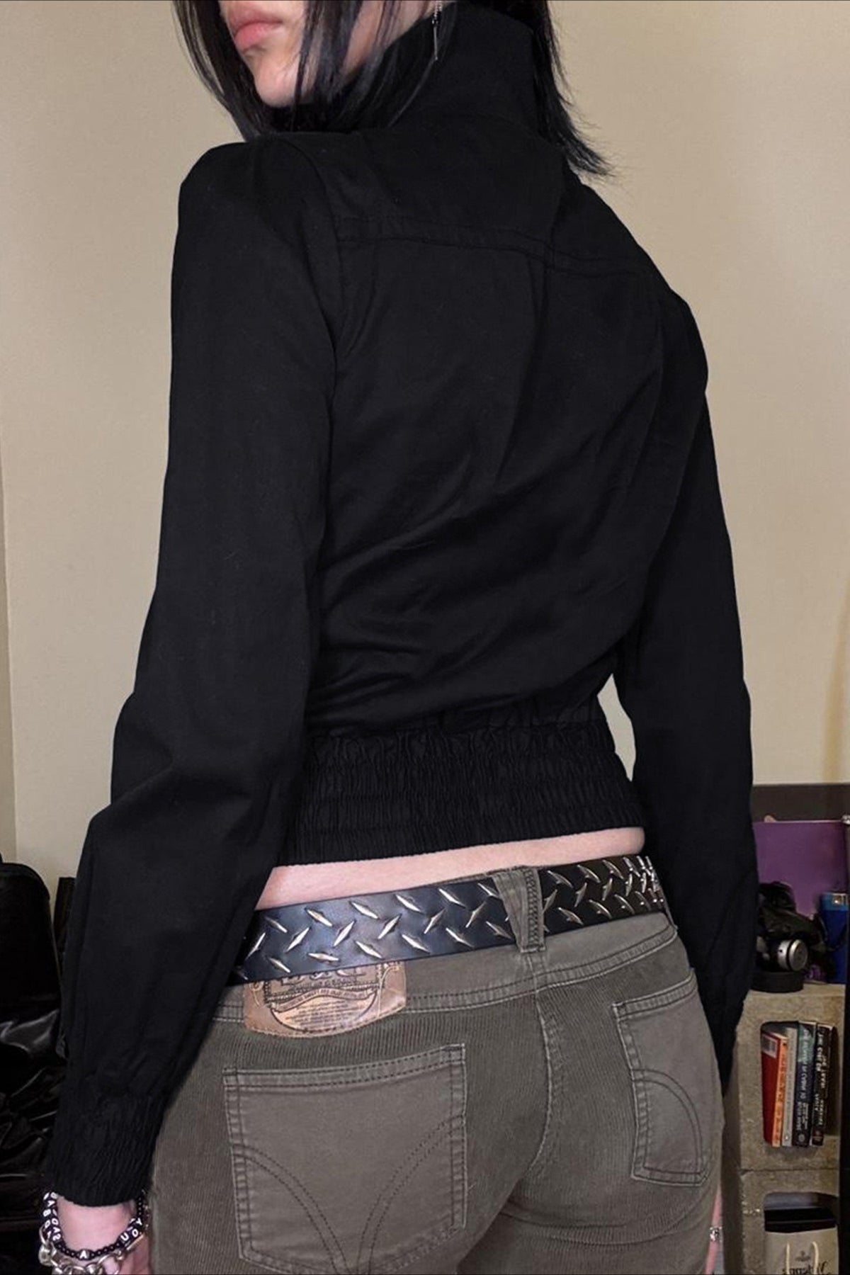 Ribbed Zipped High Neck Jacket