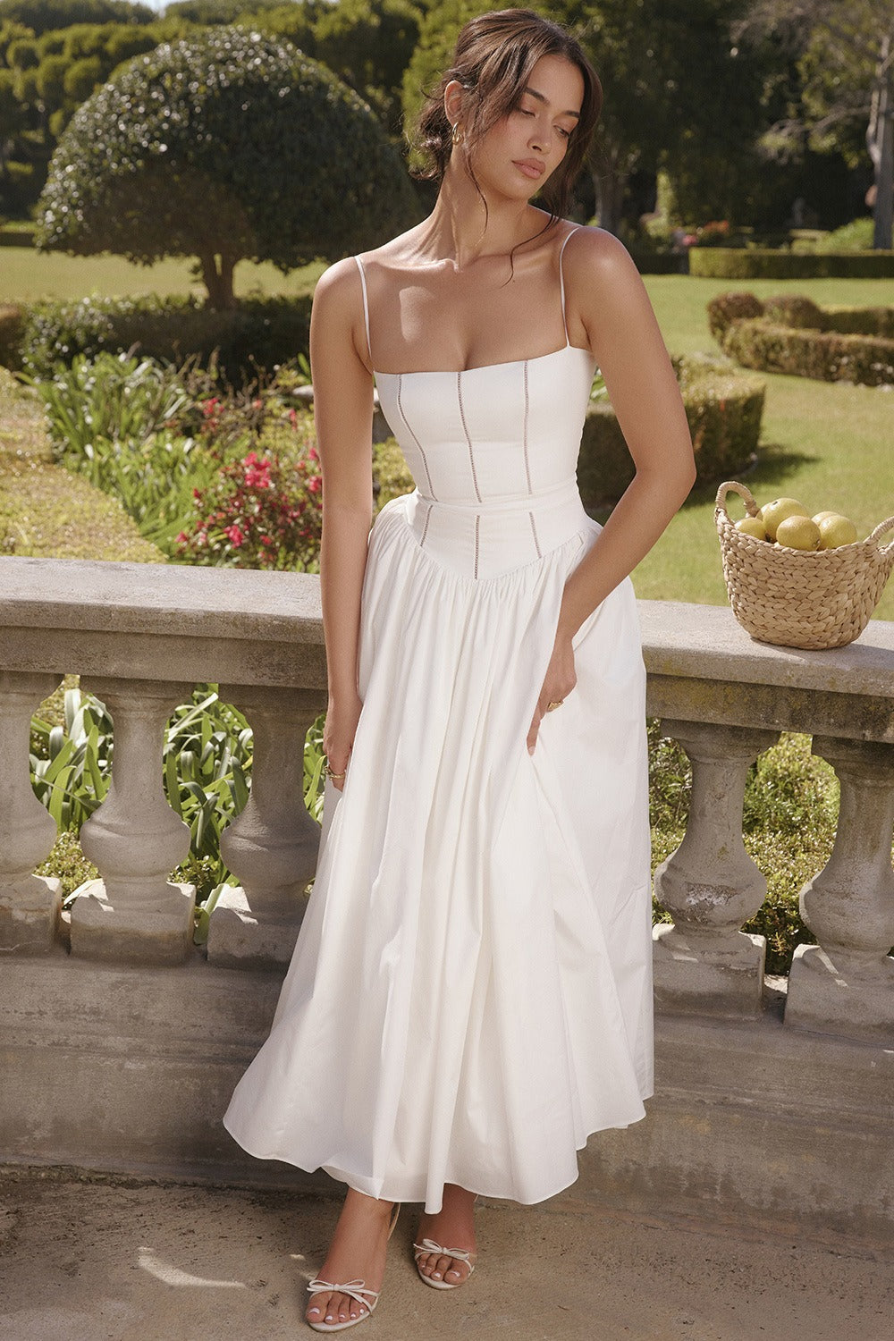 Elegant Floral Spaghetti Strap Slit Midi Prom Dress