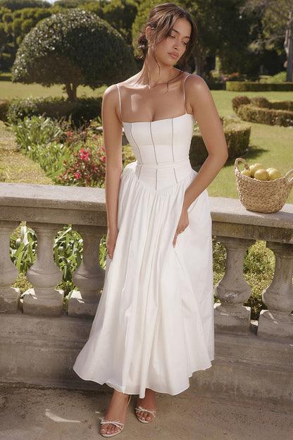 Elegant Floral Spaghetti Strap Slit Midi Prom Dress