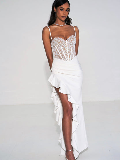 Junia White Lace Charming Corset Maxi Dress
