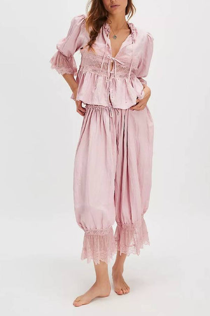 Boho Lace Trim Cropped Balloon Pants