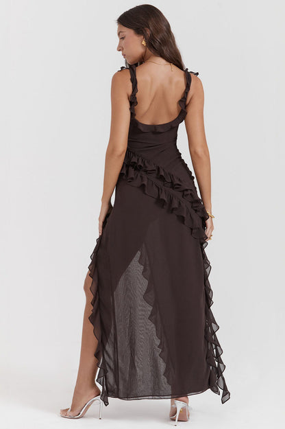 Ruffled Panel Split Hem Boho Dress