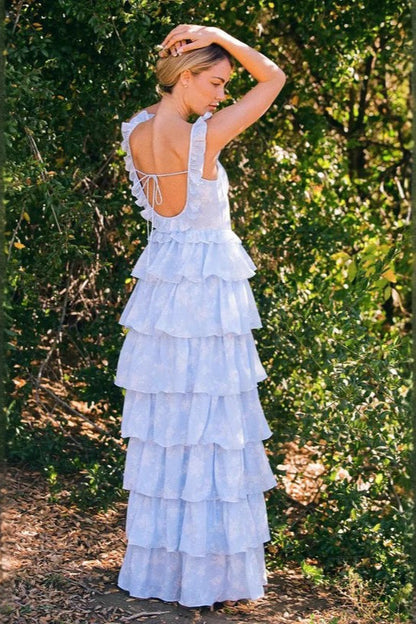 Floral Print Spaghetti Strap Romantic Prom Dress