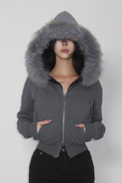 Panel Zip Fleece Hooded Jacket