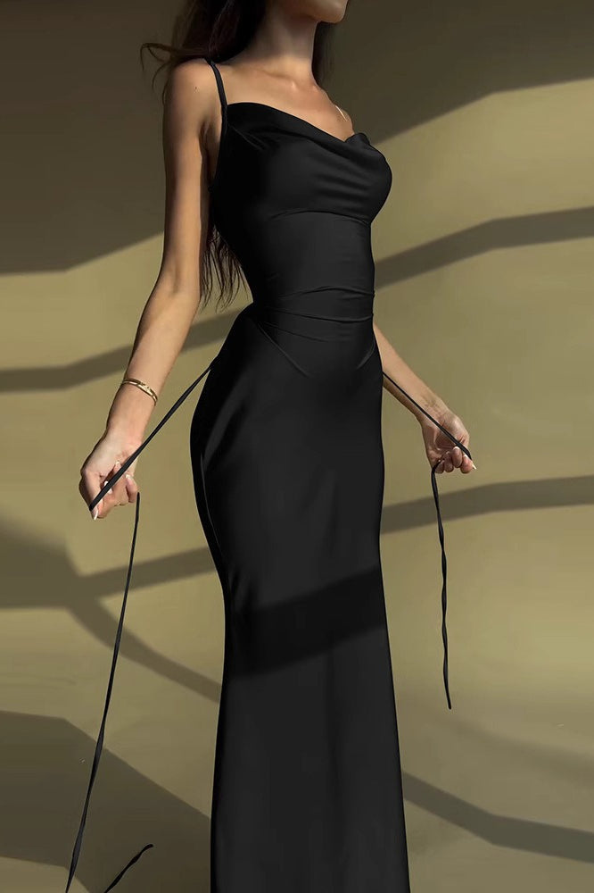 Elegant Solid Paneled Tie Bodycon Dress