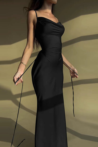 Elegant Solid Paneled Tie Bodycon Dress