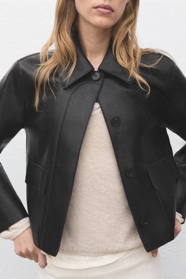 Faux-leather jacket with pockets