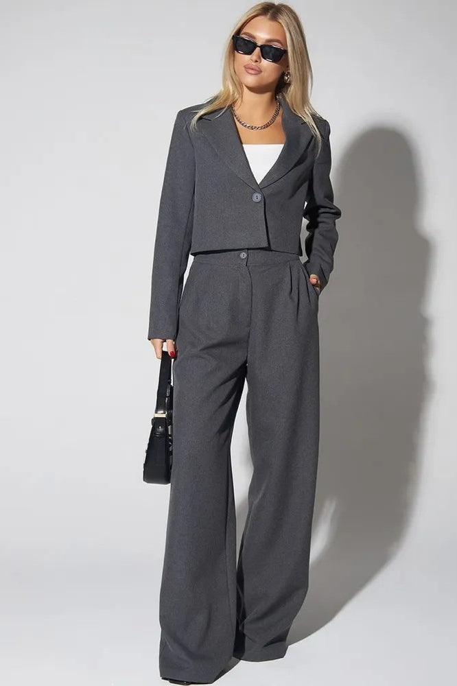 Cropped Fitted Two Piece Blazer Pants Set
