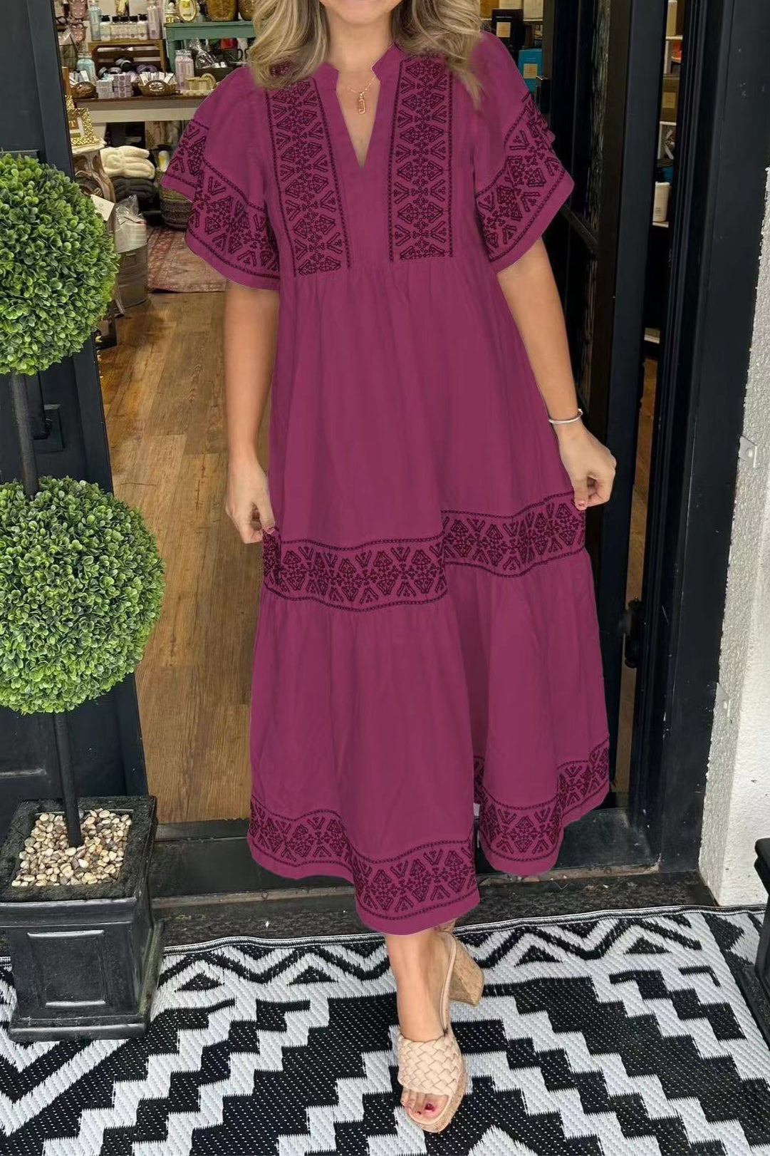 Printed Loose Fit Midi Boho Dress