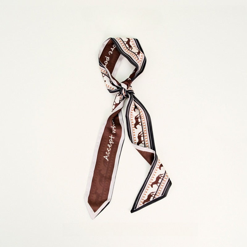 Horse Print Skinny Long Ribbon Scarf