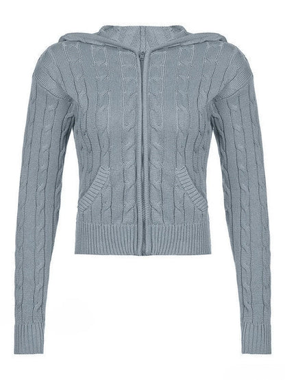 Hooded Button Graceful Front Knit Cardigan