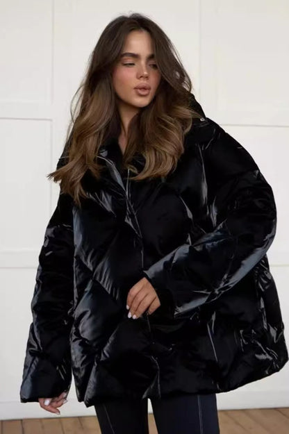 Quilted Oversized Lapel Puffer Coat