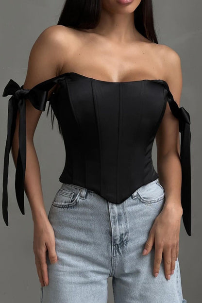 Sexy Corset Tie Asymmetric Hem Tube Top
