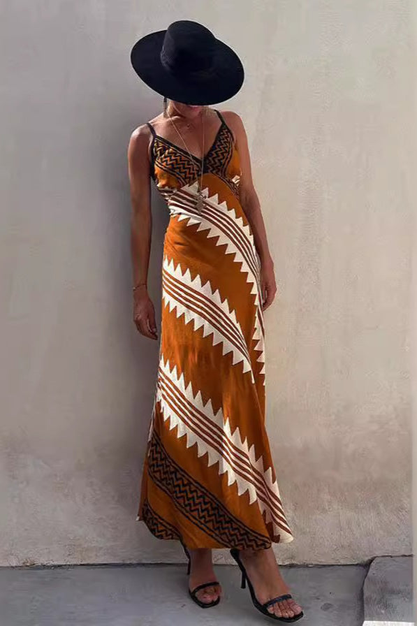 Bohemian Printed Casual Spaghetti Strap Boho Dress