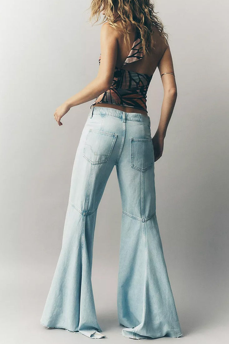 High Waist Patchwork Slim Flare Long Jeans
