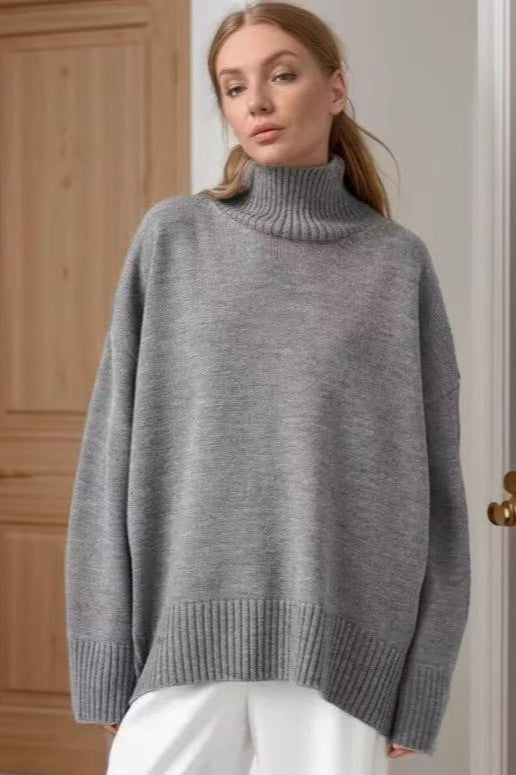 Solid High Neck Knit Sweater