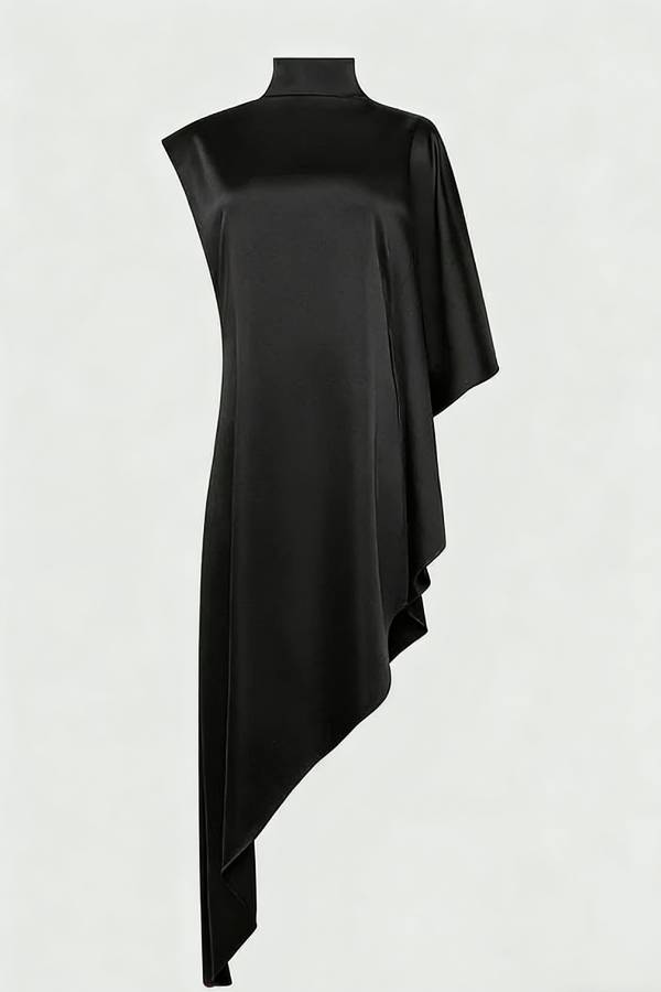 Kallena Satin High Neck Irregular Sleeves Midi Top and High Rise Pocket Loose Pants Set