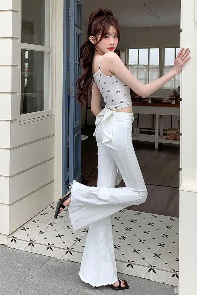 High Waist Butterfly Knot Flare Jeans