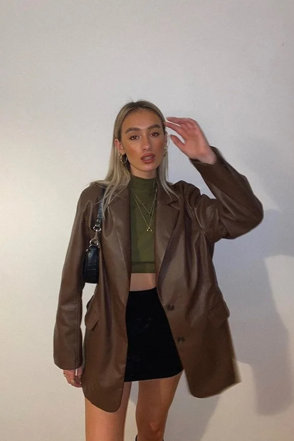 Single-Breasted PU Blazer
