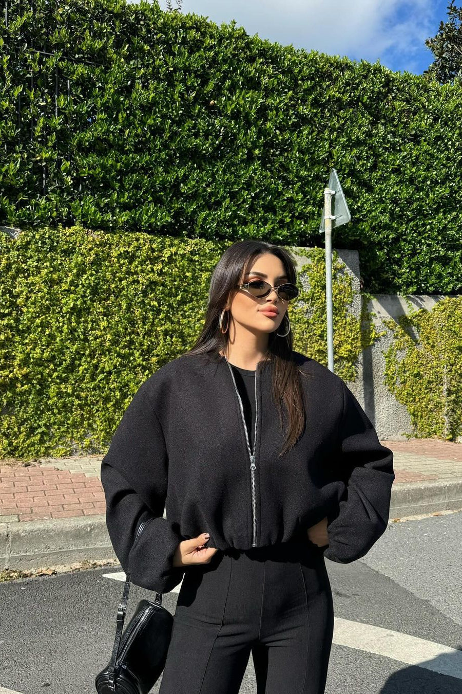 Faux Wool Short Zip Bomber Jacket