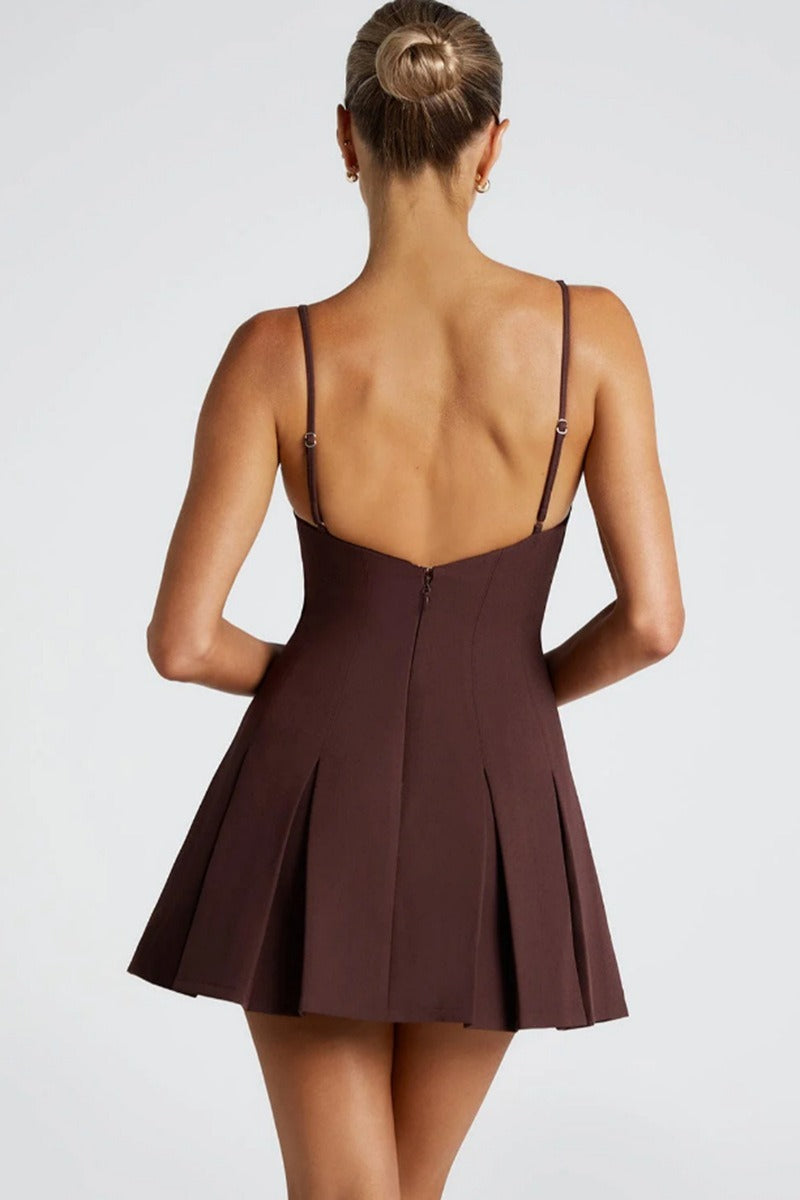 Simple Solid Sleeveless Loose Fit Ruched Waist Cocktail Dress