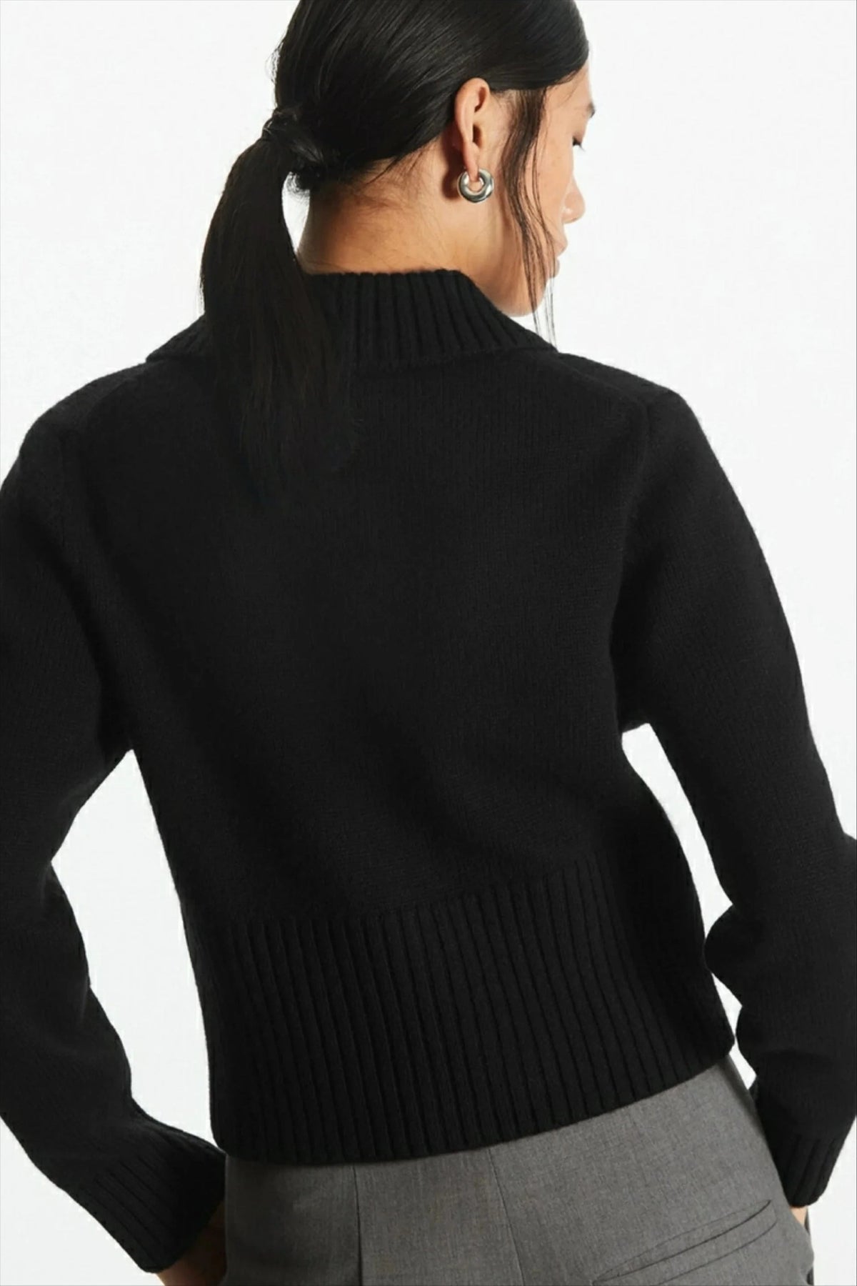 Wool Blend Short Open-Neck Cardigan