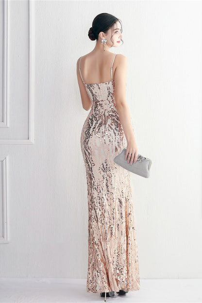 Intricate Beadwork Figure Hugging Gown Formal Dress