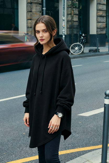 Pullover Loose Hoodie Casual - Drawstring Oversized - Women's Long Solid Sweatshirt Autumn Arm Streetwear
