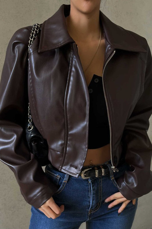 Glossy Vintage Motorcycle Style Jacket